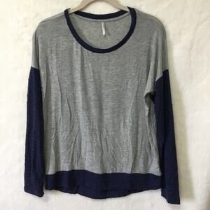 Gray Navy Lightweight Knit Distress Detailing Top